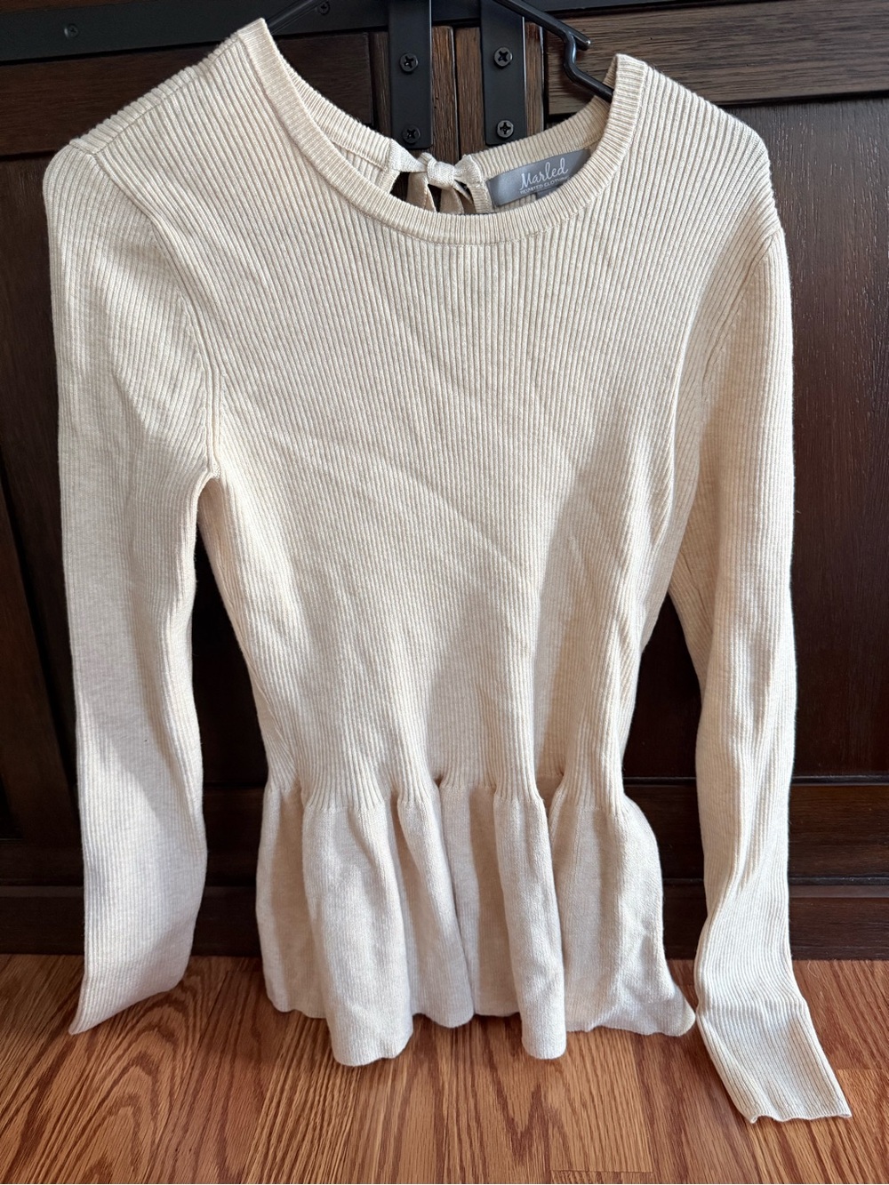 Marled Cream Ribbed Peplum Sweater Top
